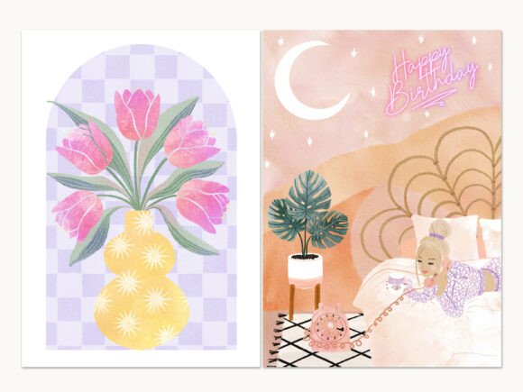 Download Tulips &amp; Dreamy Boho Birthday Cards Set - Card Collection