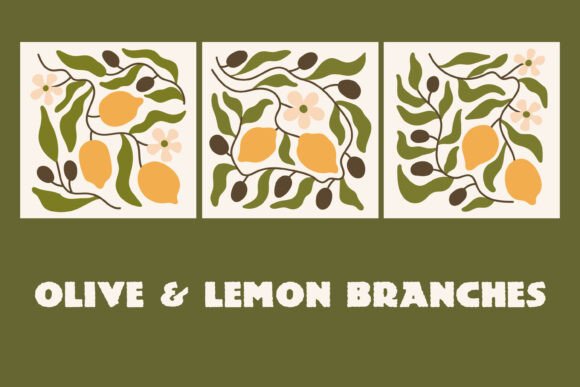 Download Olive &amp; Lemon Branches Abstract Art Set - Branch Collection