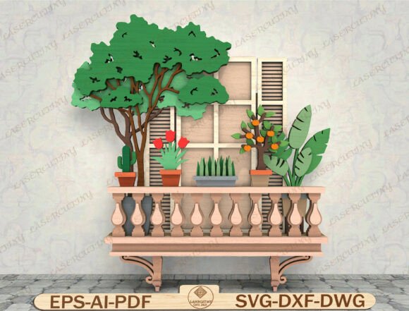 Download Balcony Garden Wall Art Laser Cut File - Balcony Collection